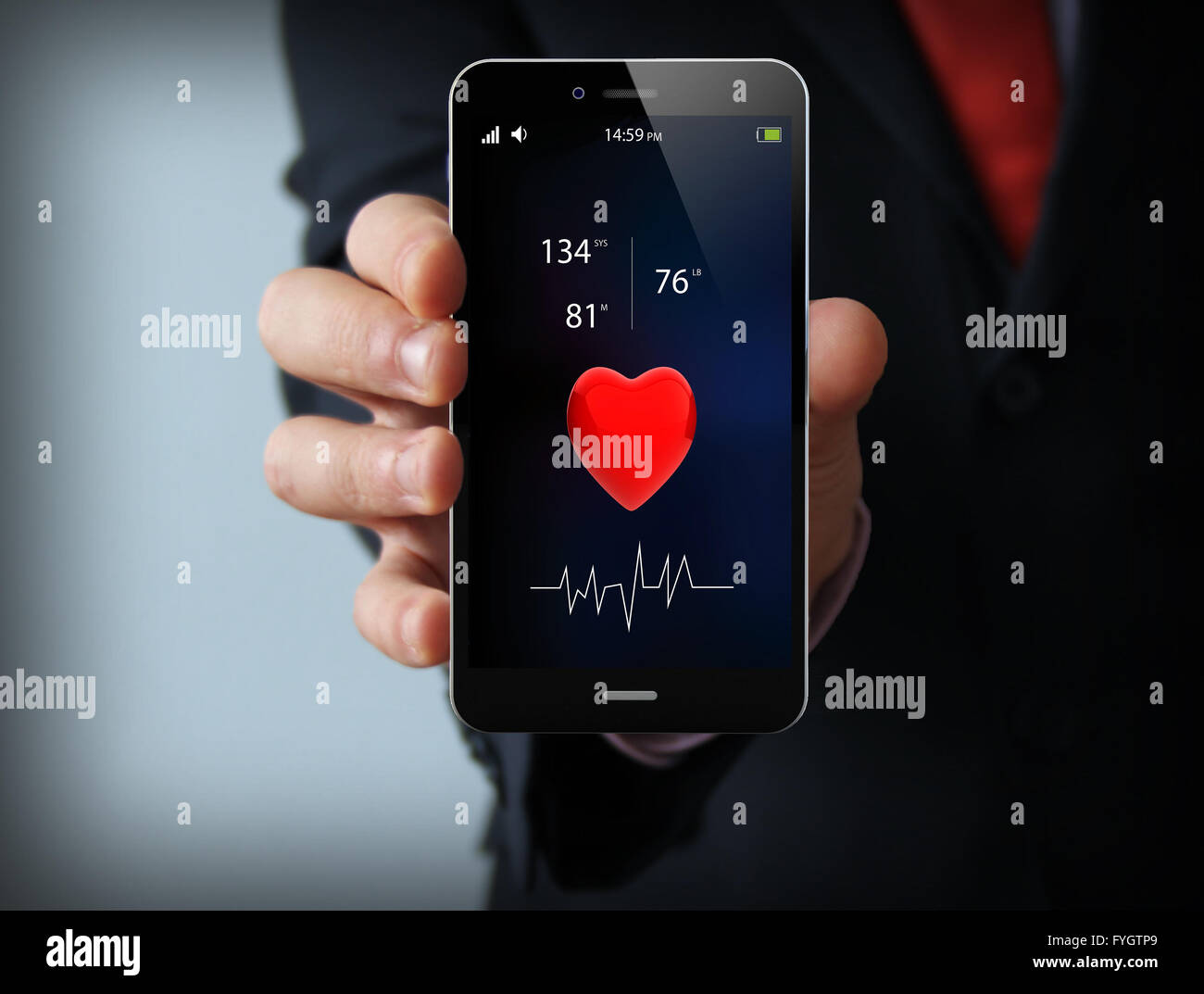 Concetto di salute: salute app su smartphone touchscreen Foto Stock