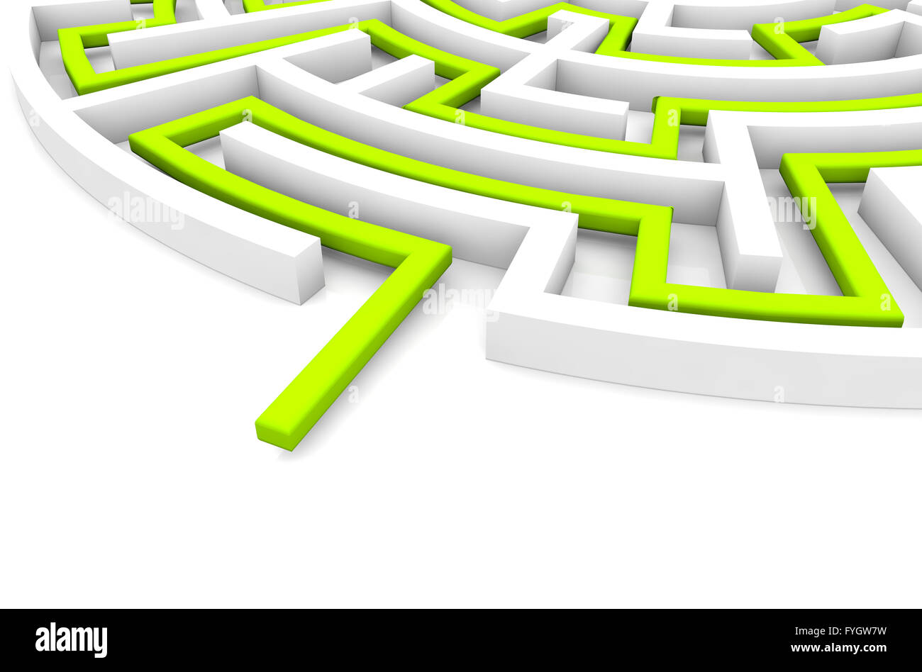 Il concetto di strategia: eseguire il rendering di un labirinto con soluzione in verde Foto Stock