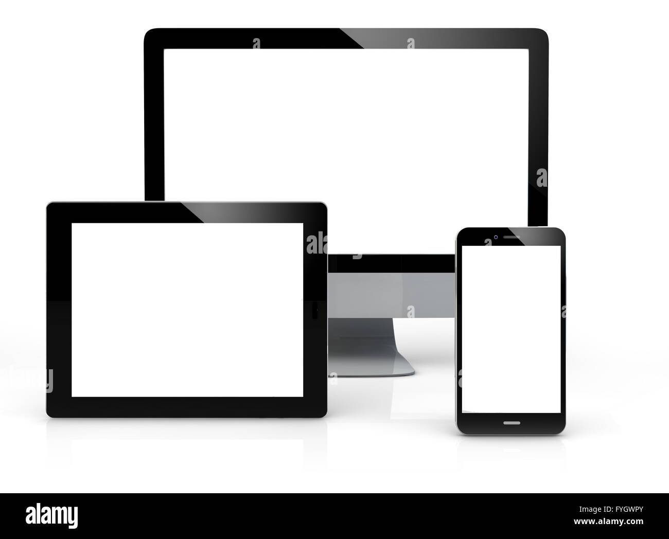 Mock-up dispositivi 3d generati con schermo vuoto isolato su sfondo bianco Foto Stock