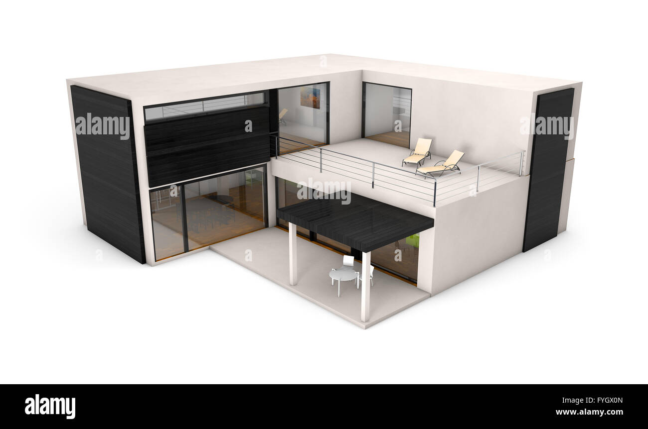 Casa modulare concetto: casa modulare isolato su sfondo bianco Foto Stock