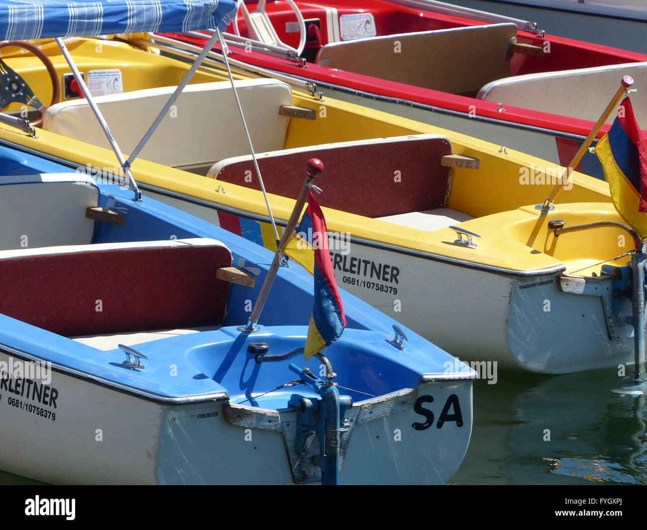 Austria - Gmunden. Barche a motore per affitto sul lago Traun Foto Stock