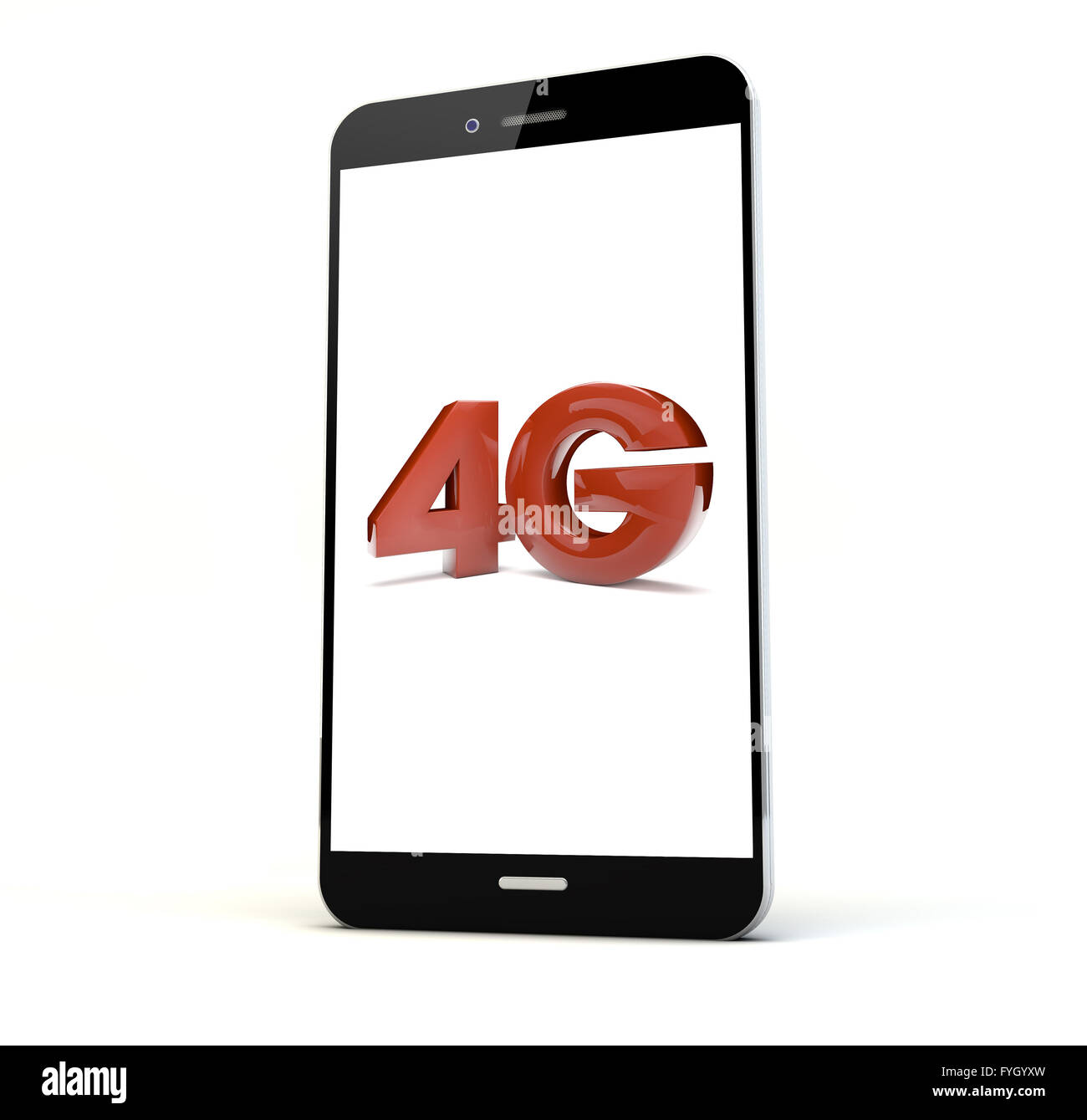 Eseguire il rendering di un telefono con 4g sullo schermo isolato. Grafici dello schermo sono costituiti. Foto Stock