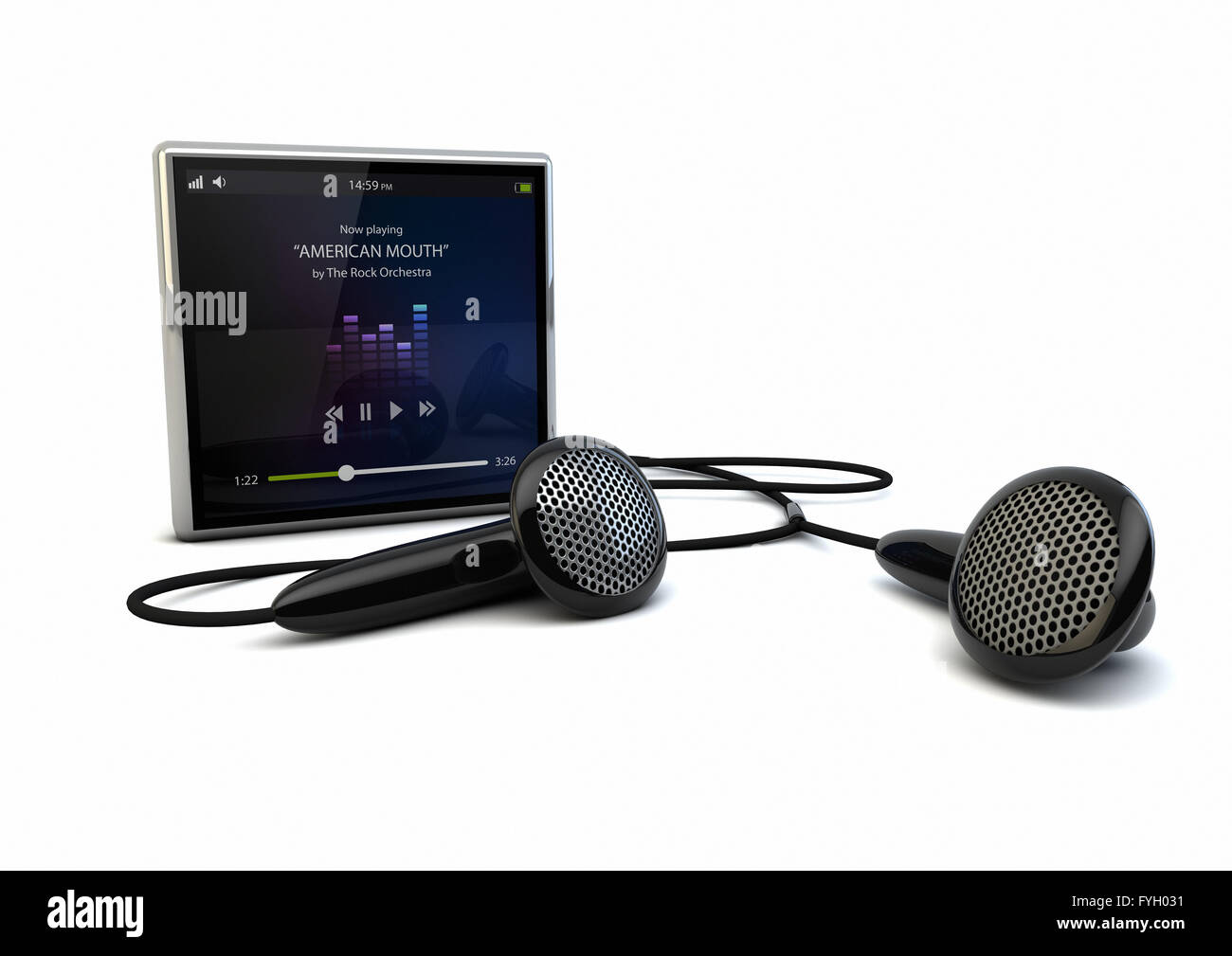 Eseguire il rendering di un lettore multimediale, app musica sullo schermo Foto Stock