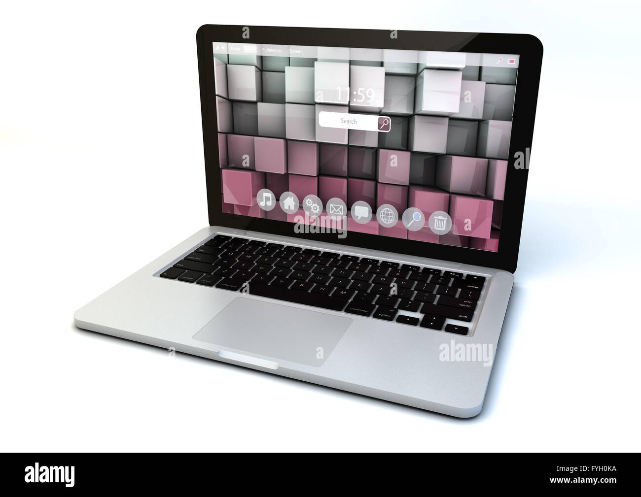 Mobilità computer PC tecnologia web e internet concetto di comunicazione: metallo argento office notebook con colorate ghiaione squadrato Foto Stock