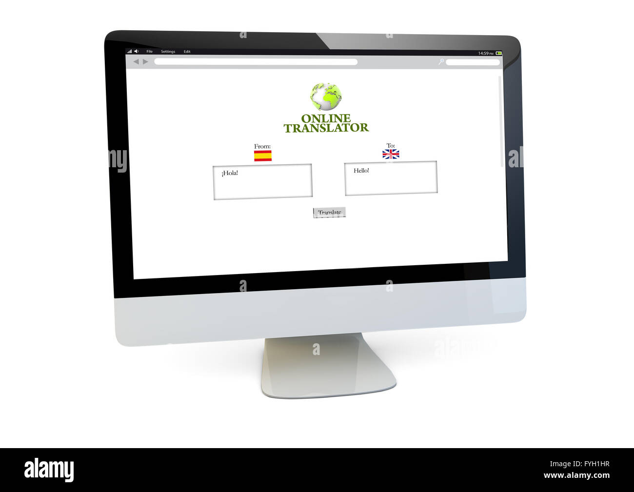 Traduzione moderna concezione online: eseguire il rendering di un computer con convertitore sullo schermo isolato Foto Stock