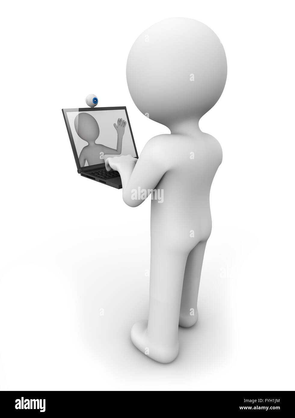 Eseguire il rendering di un uomo con un notebook facendo una videoconferenza Foto Stock