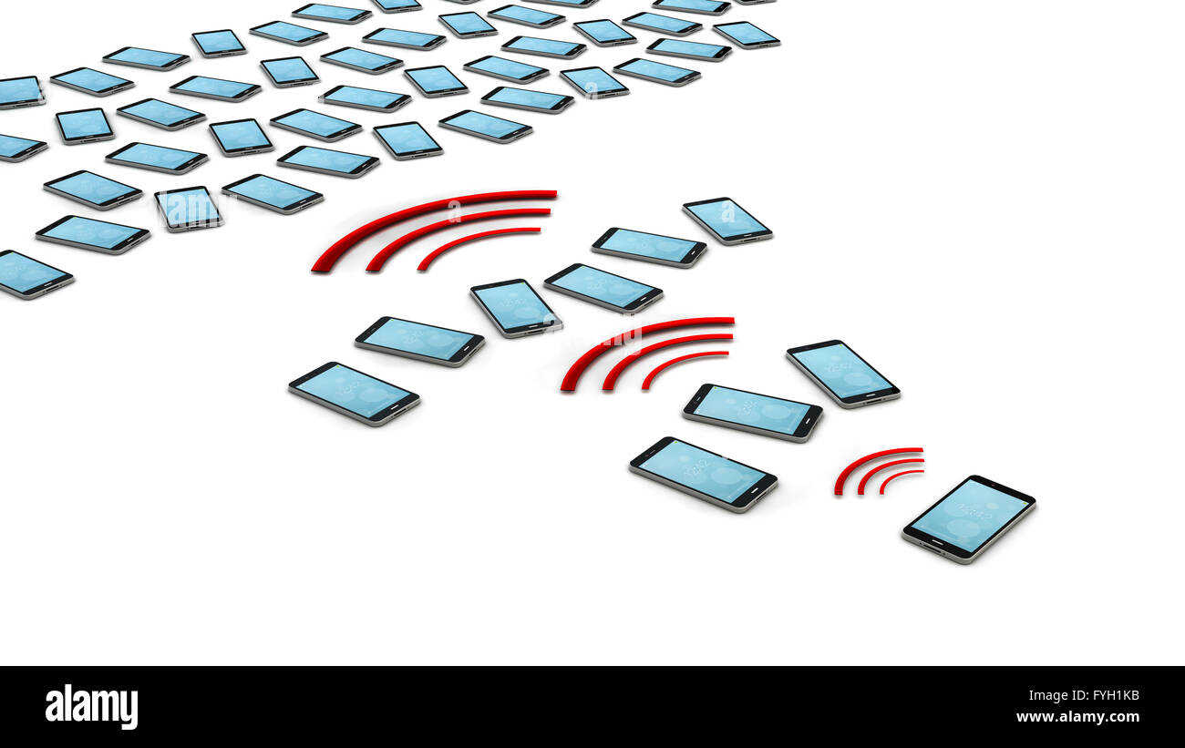 Concetto virale: rappresentazione snowball con gli smartphone Foto Stock