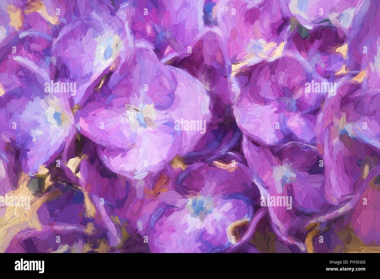 Pittura di olio blu fiori di ortensie. Fiore pittura di olio dello sfondo. Foto Stock