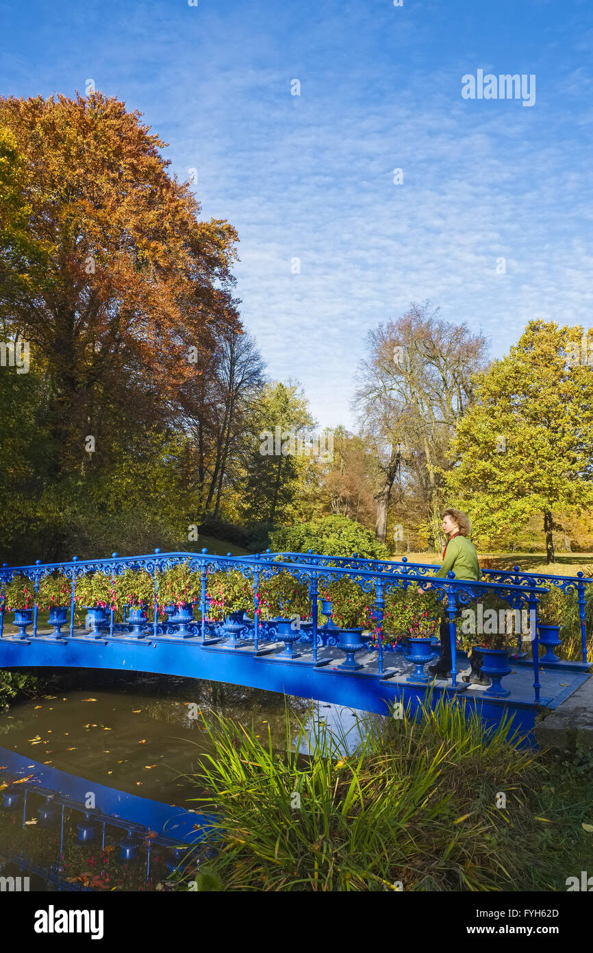 Blue Bridge in Fuerst-Pueckler-Park, Bad Muskau Foto Stock