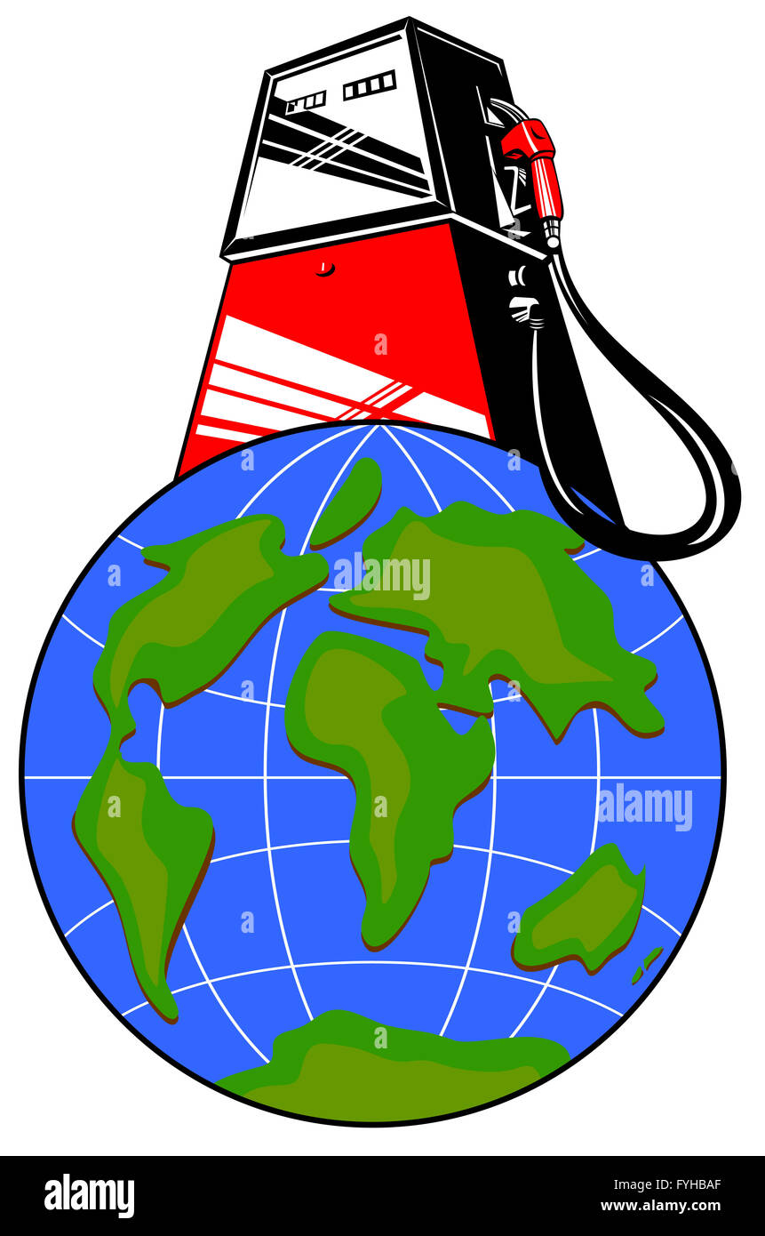 Pompa del carburante sul globo terrestre Foto Stock