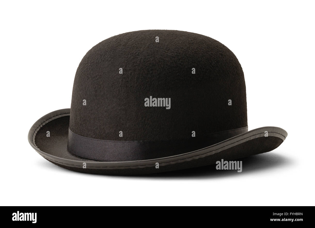 Black Bowler Hat vista laterale isolata su sfondo bianco. Foto Stock