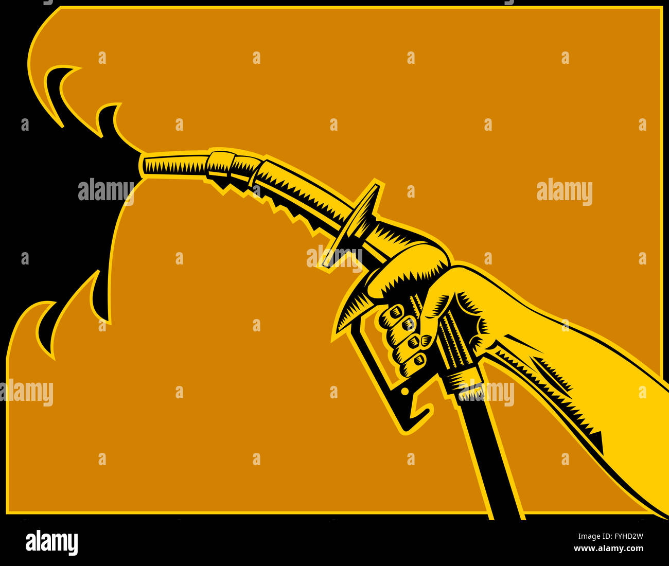 Mano che trattiene il gas combustibile ugello della pompa Foto Stock