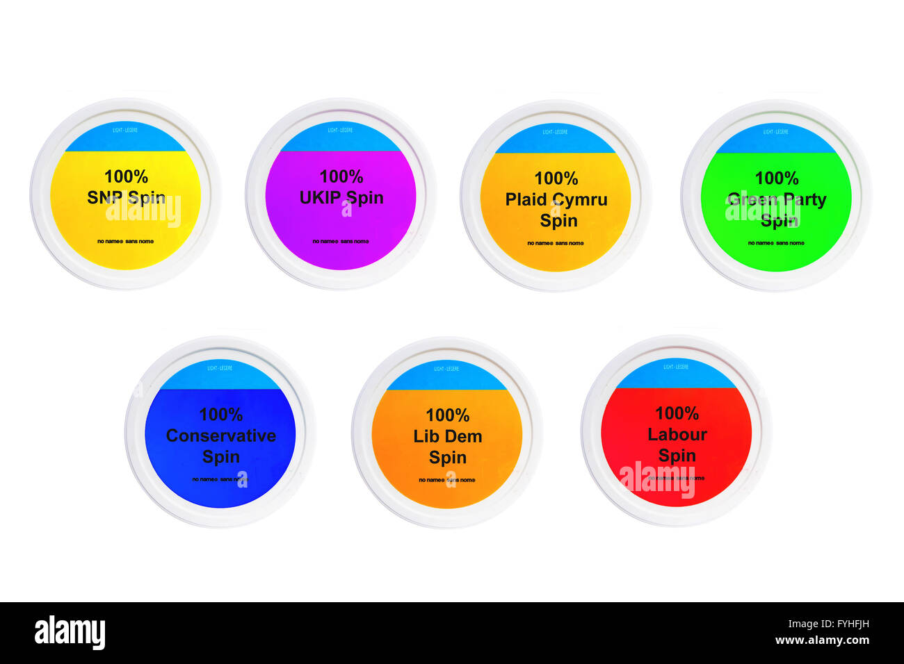Vasche di propaganda politica fotografati contro uno sfondo bianco. Foto Stock
