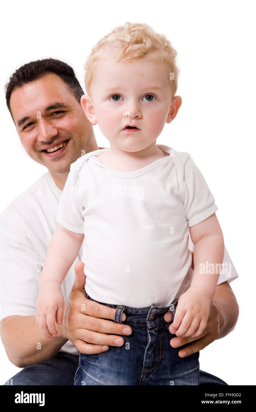 Ragazzo biondo e suo papà Foto Stock
