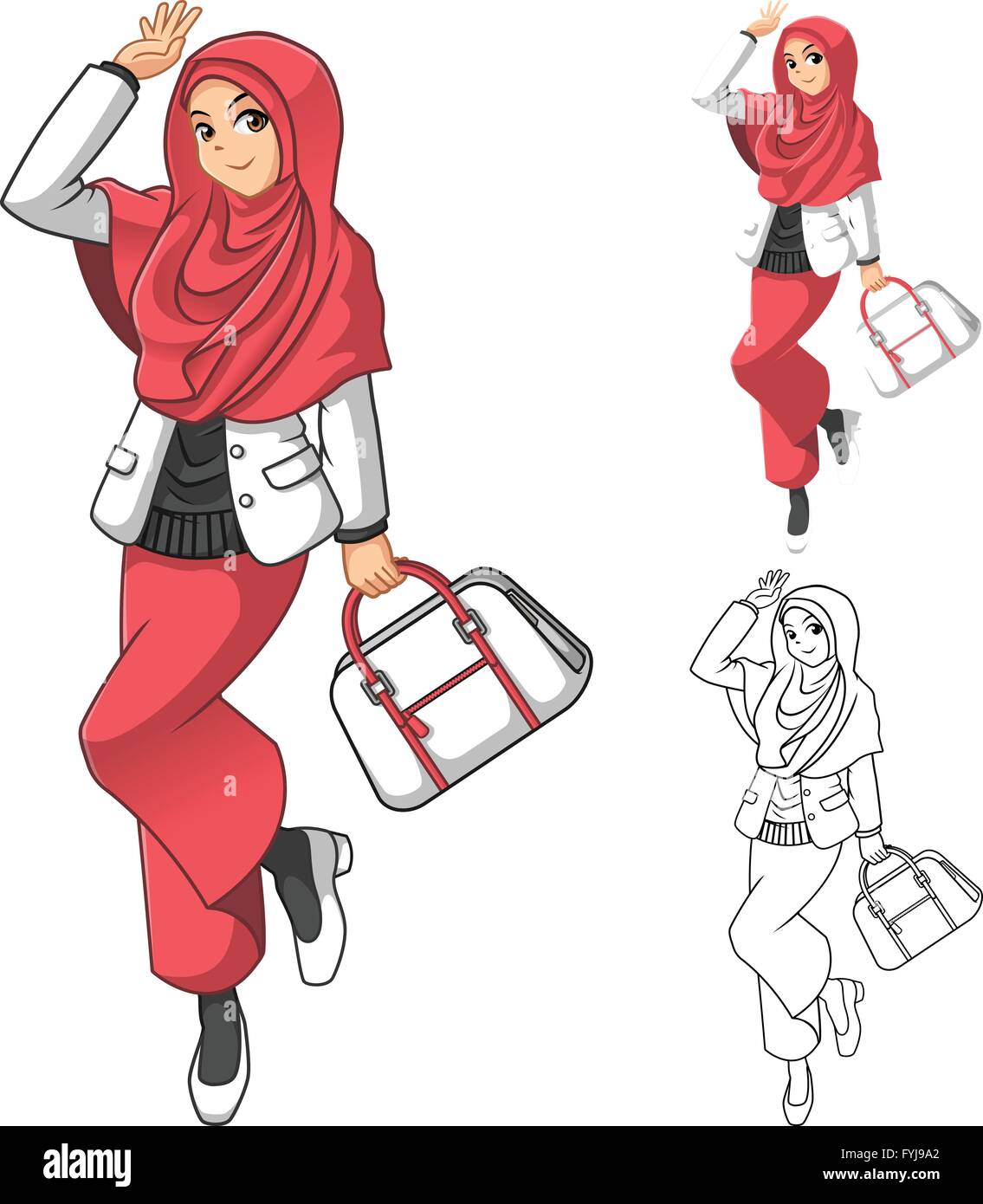 Donna musulmana la moda indossando velo rosa o sciarpa con tenendo un sacco e abbigliamento casual includono design piatto e delineato la versione Illustrazione Vettoriale Donna musulmana la moda indossando velo rosa o sciarpa con tenendo un sacco e abbigliamento casual includono design piatto e delineato la versione Illustrazione Vettoriale