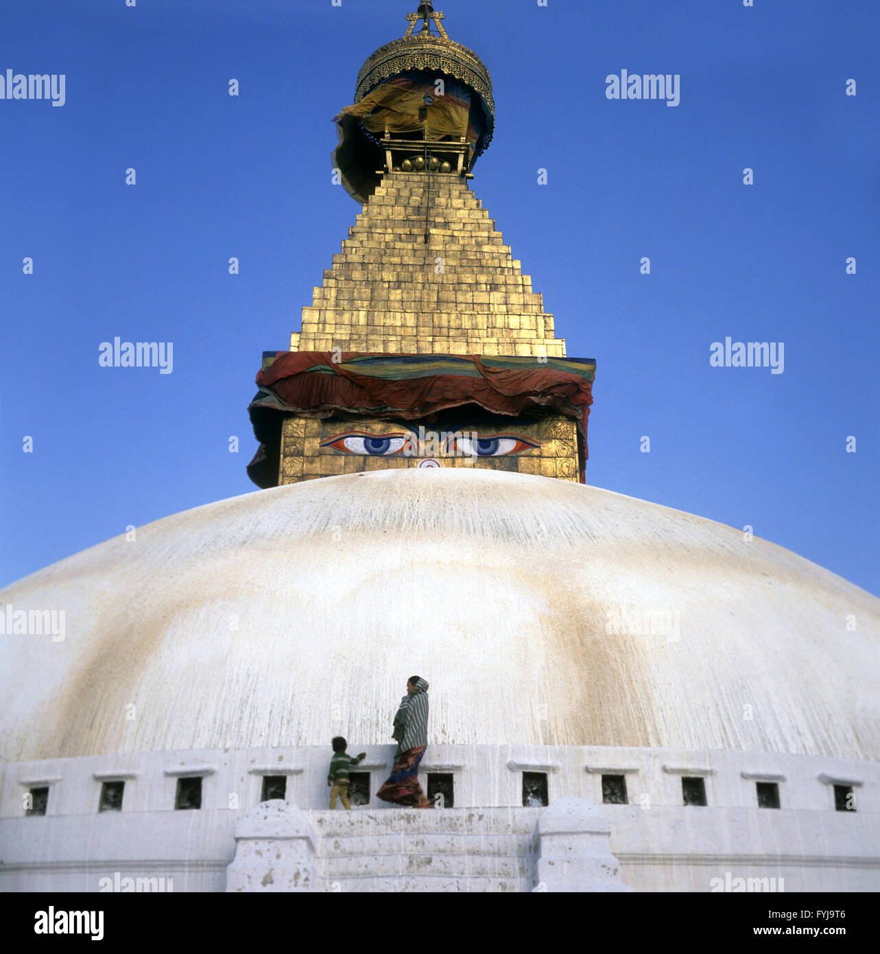 Lo stupa di Boudhanath, Nepal Foto Stock
