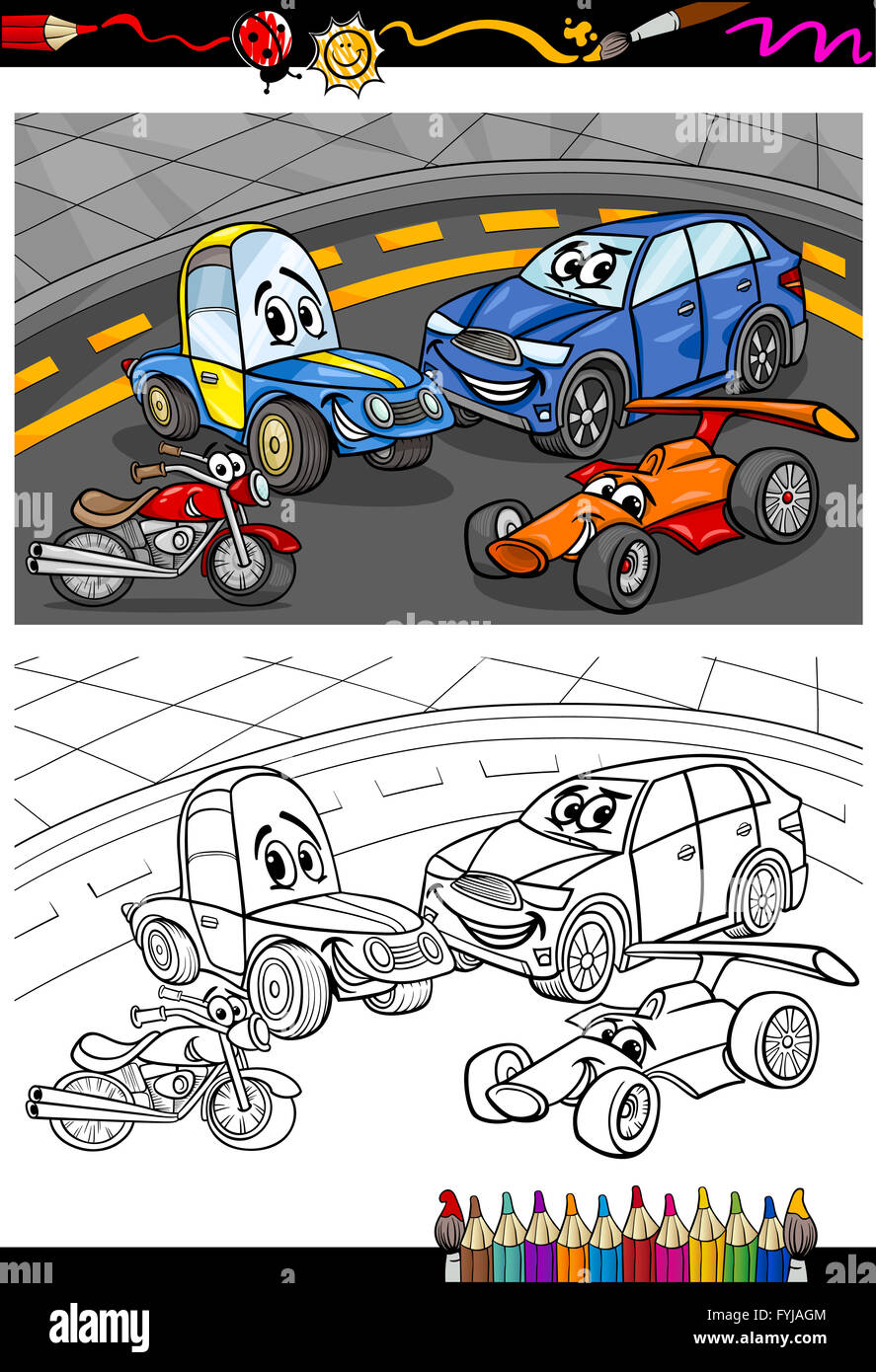 Cartoon automobili per libro da colorare Foto Stock