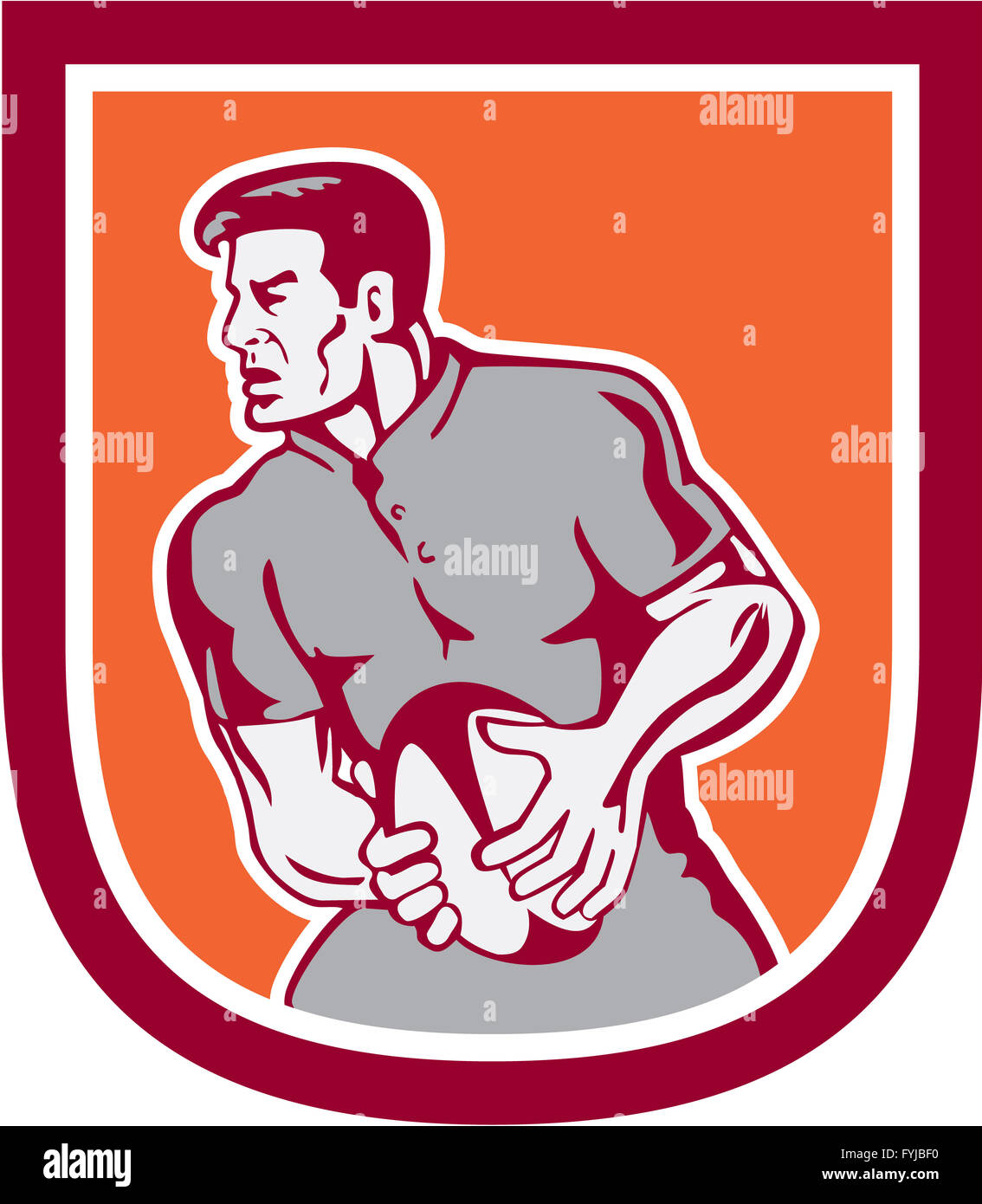 Giocatore di Rugby passando a sfera retrò veduta laterale Foto Stock