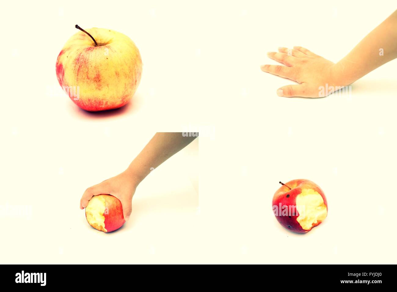 Intero e bitted apple e mano per bambini set di immagini Foto Stock