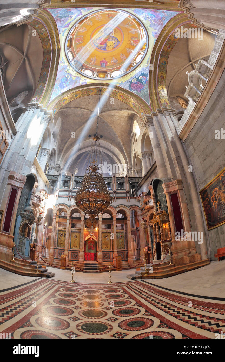 La sala di marmo del Santo Sepolcro accesa bright sun Foto Stock