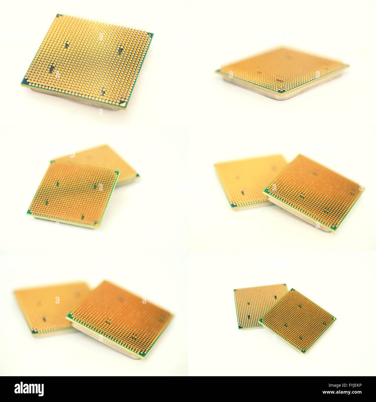 Set di moderne CPU lato posteriore con connessione dorata gambe, raccolta di immagini Foto Stock