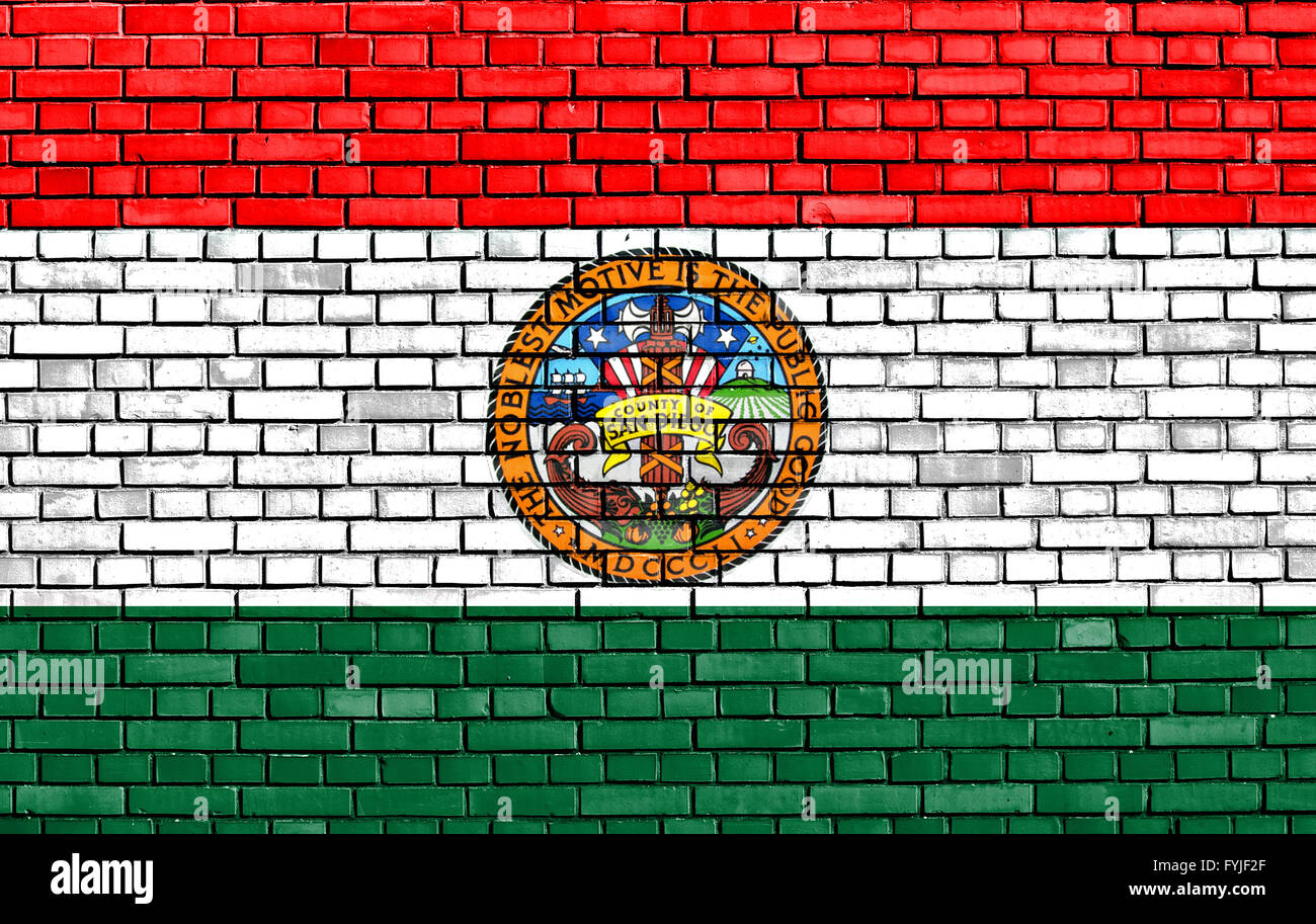 Bandiera della Contea di San Diego dipinta su un muro di mattoni Foto Stock