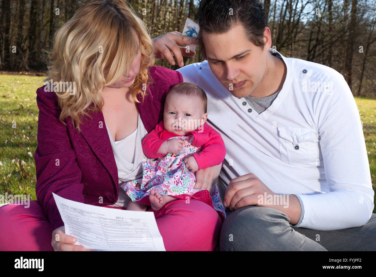 Famiglia giovani vittime della recessione Foto Stock