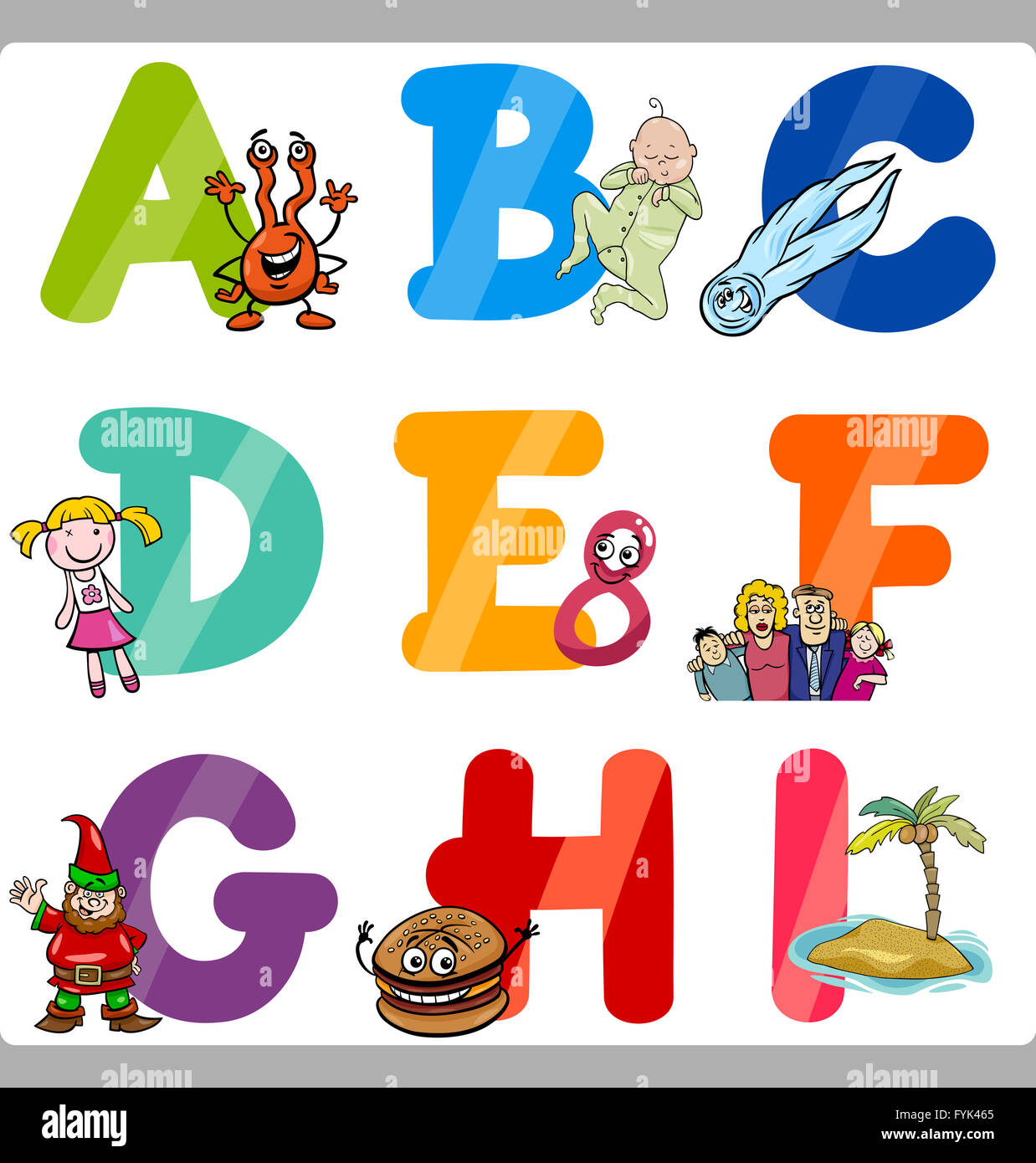 Istruzione Cartoon alfabeto lettere per i bambini Foto Stock