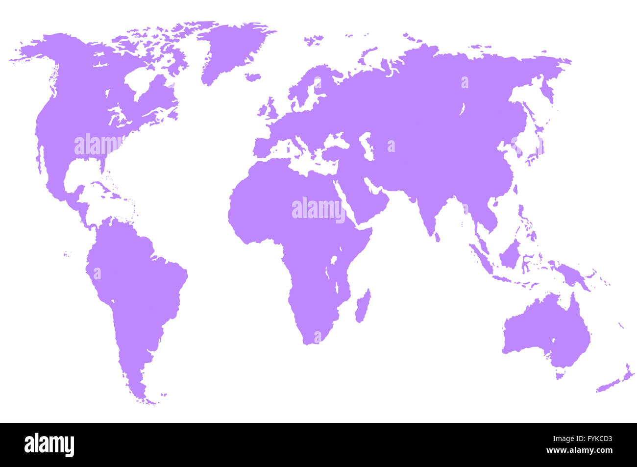 Violetta mappa del mondo, isolato Foto Stock