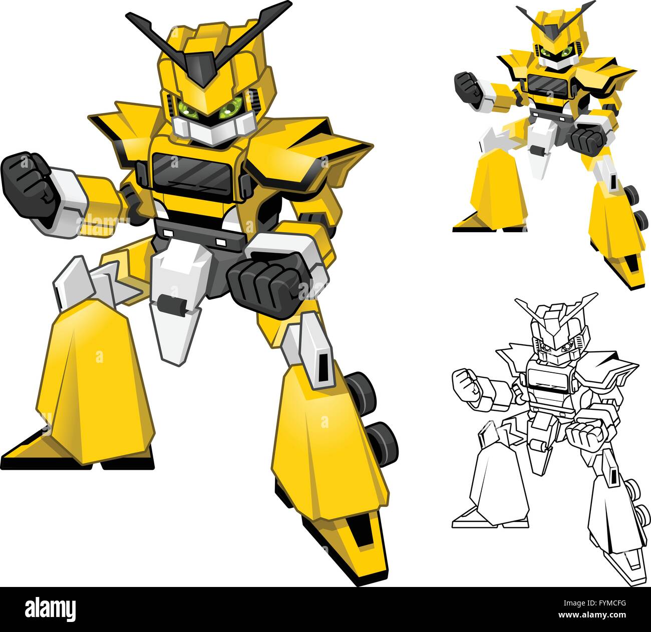 Robot Carrello personaggio dei fumetti includono design piatto e Line Art versione illustrazione vettoriale Illustrazione Vettoriale