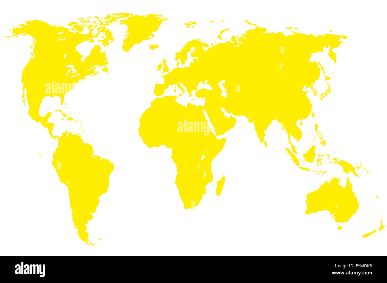 Giallo mappa del mondo, isolato Foto Stock