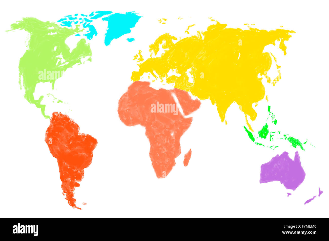 Variopinto mondo mappa, isolato Foto Stock