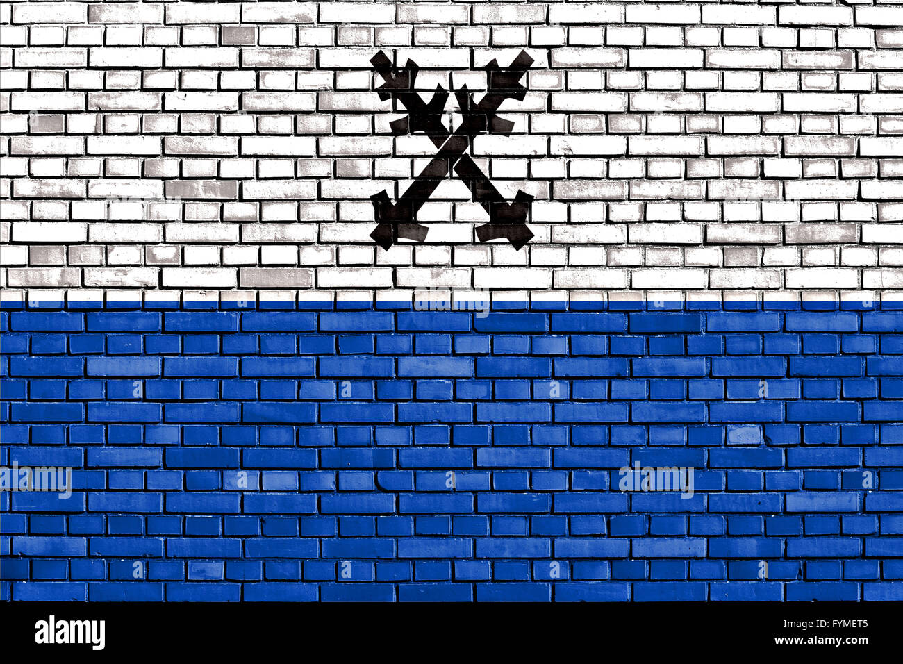 Bandiera di Ceska Lipa dipinta su un muro di mattoni Foto Stock