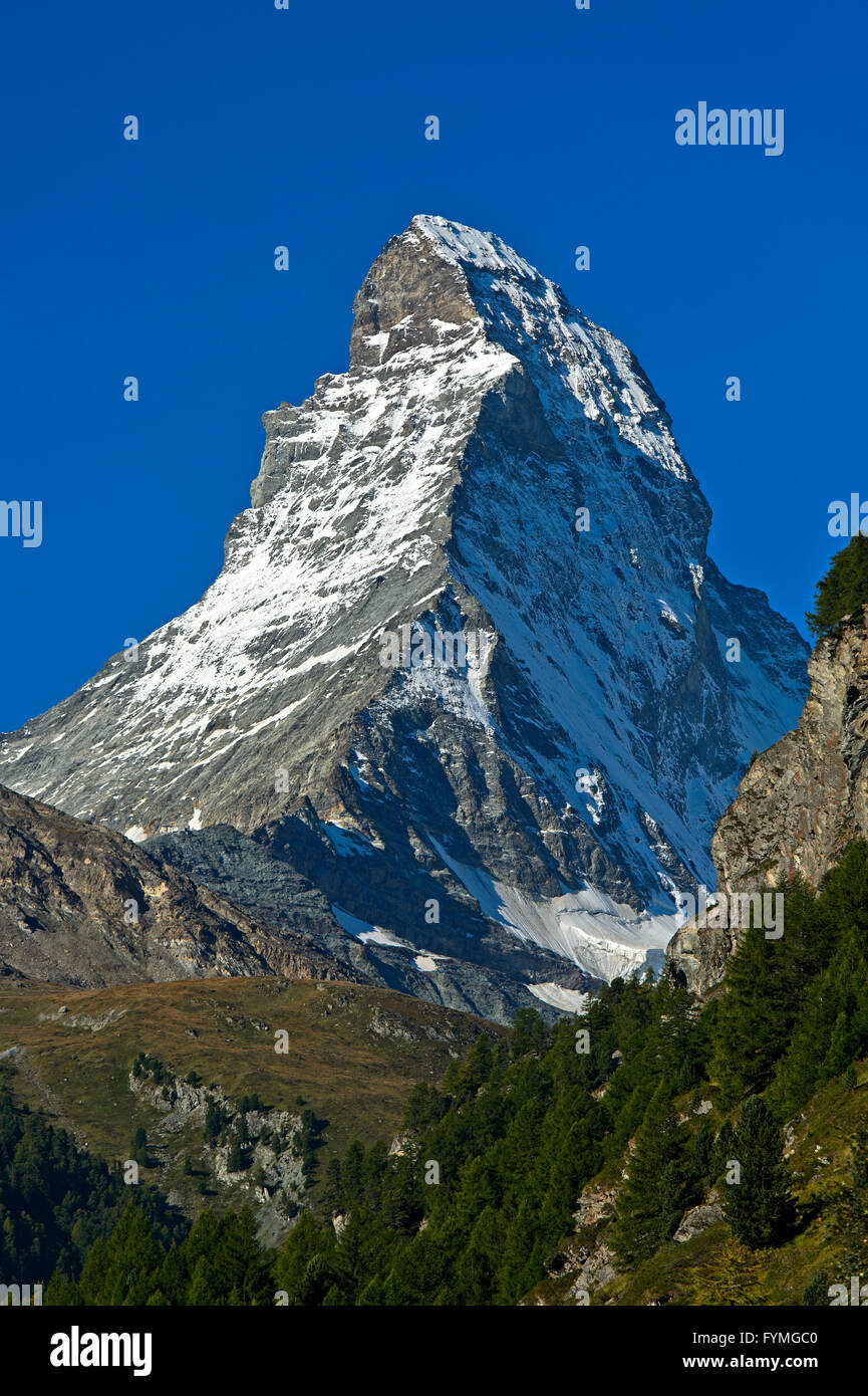 Il Cervino con la cresta Hörnli, Hörnligrat, Zermatt, Vallese, Svizzera Foto Stock