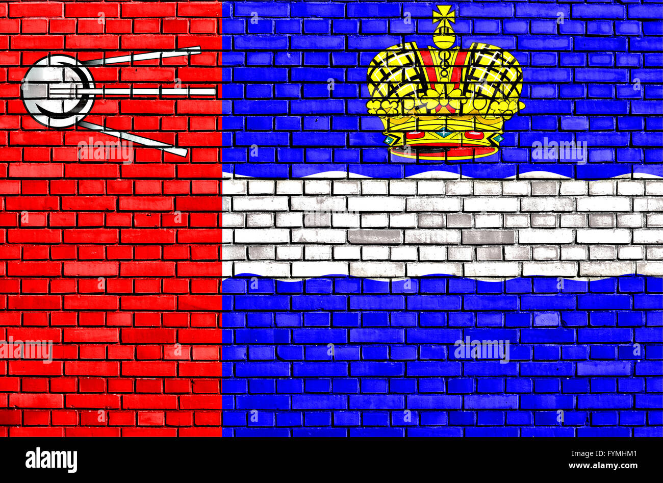 Bandiera di Kaluga dipinta su un muro di mattoni Foto Stock
