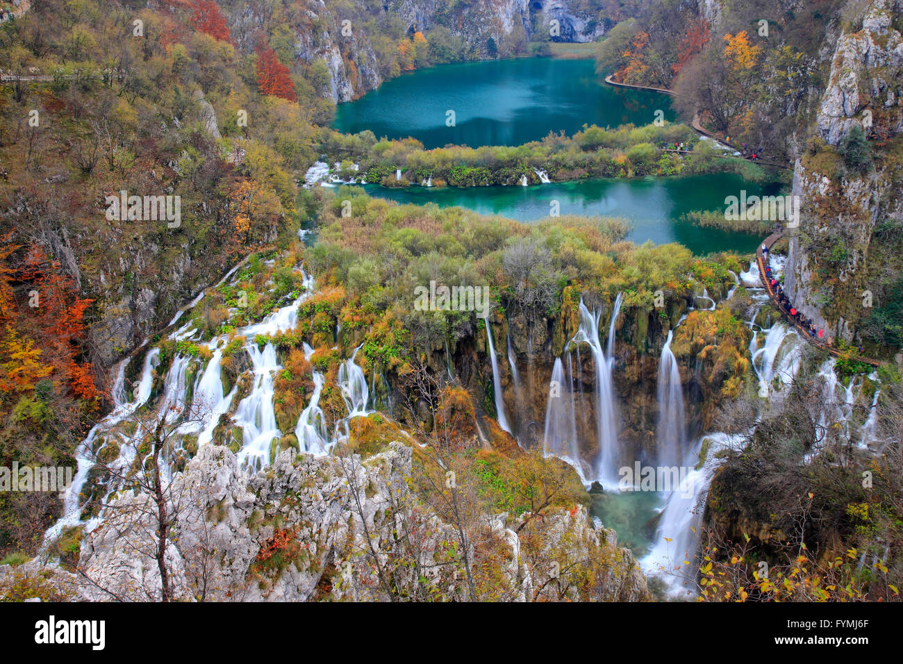Autunno sui laghi di Plitvice in Croazia Foto Stock