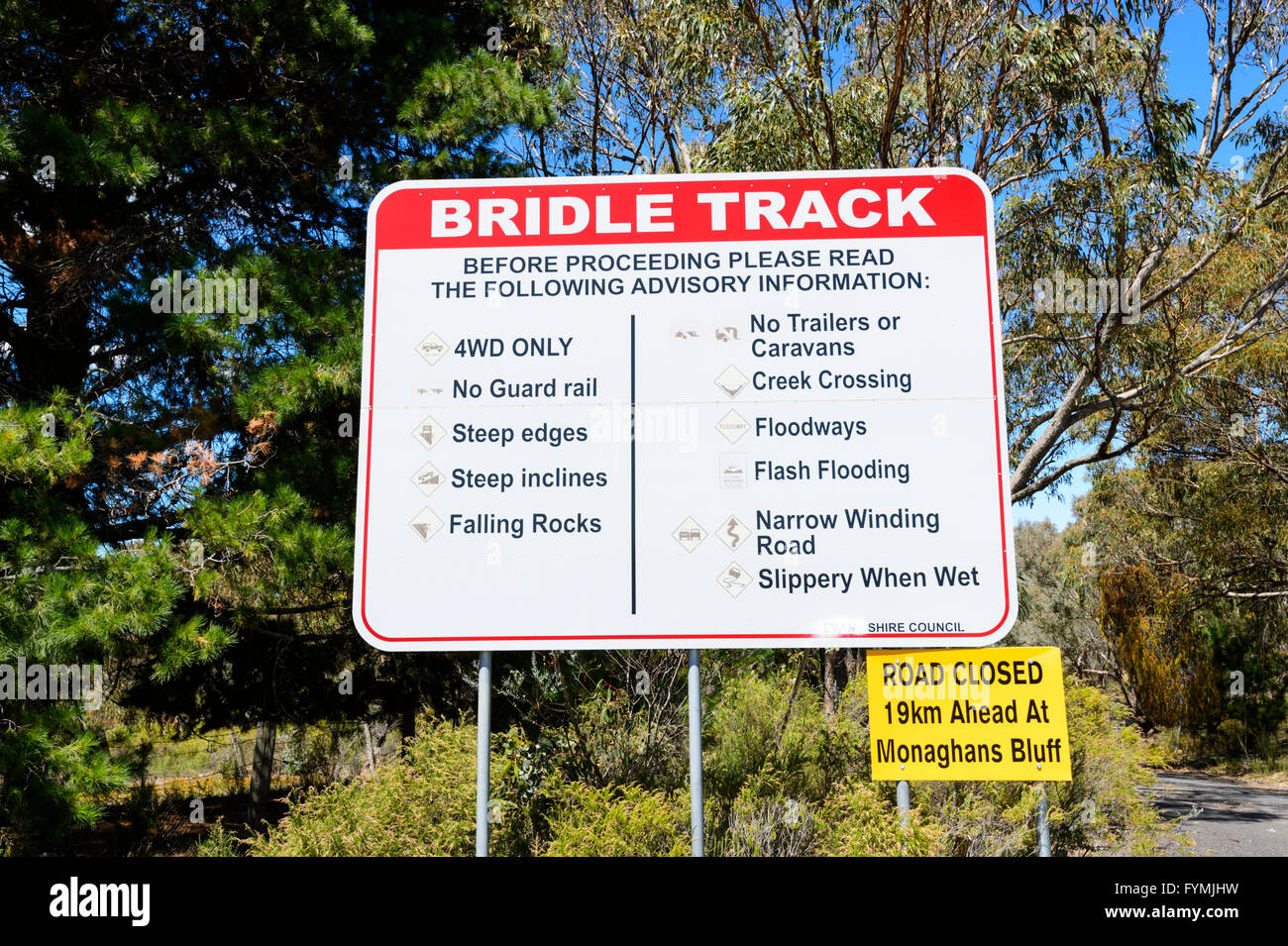 Briglia via cartello segnaletico, collina Fine, Nuovo Galles del Sud, Australia Foto Stock