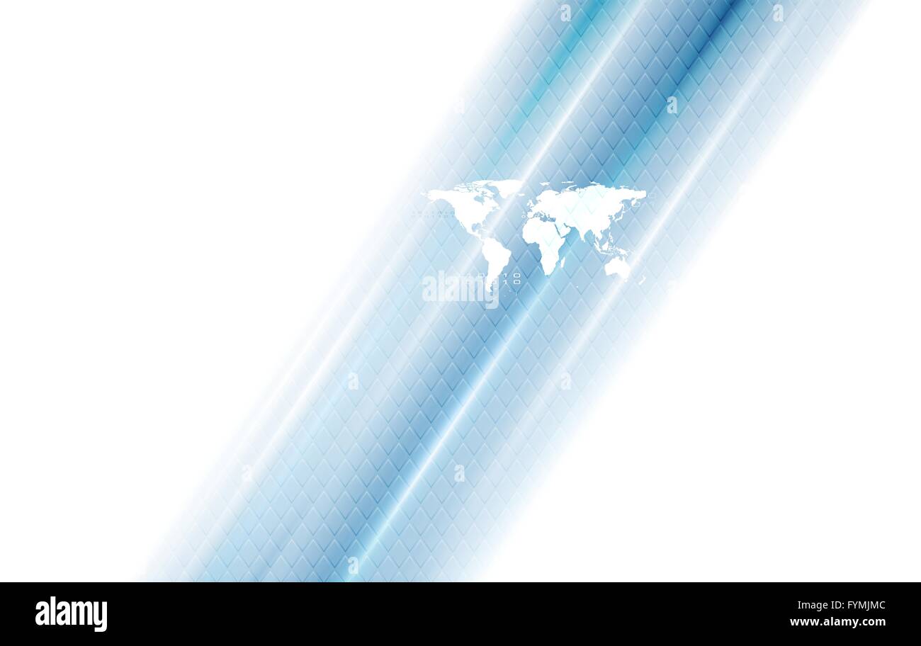 Hi-tech con sfondo mappa del mondo e strisce blu Foto Stock Hi-tech con sfondo mappa del mondo e strisce blu Foto Stock