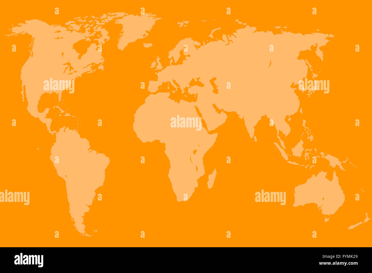 Orange World map, isolato Foto Stock