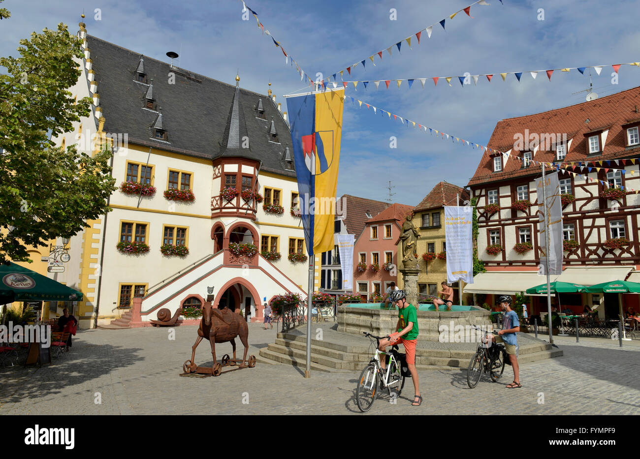 Marktplatz, Volkach, Bayern, Deutschland Foto Stock