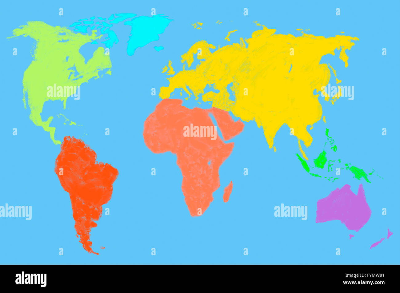 Variopinto mondo mappa, isolato Foto Stock