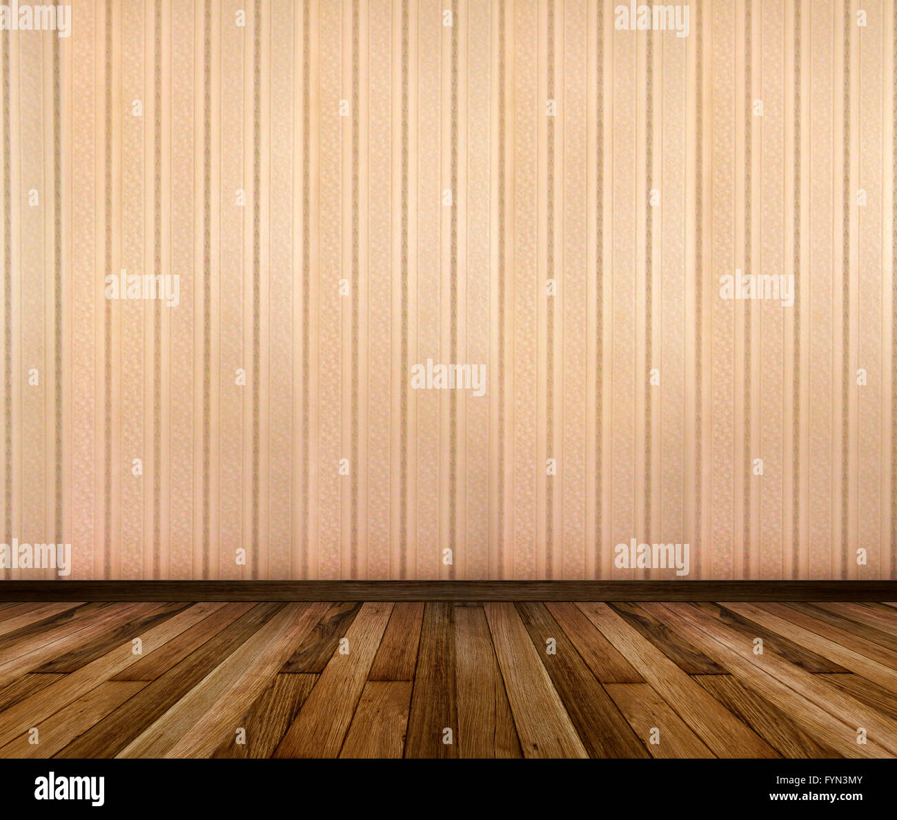 Interno della camera con carta da parati a strisce e oro cornici in legno Foto Stock