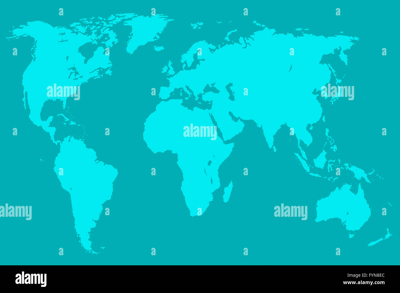 Blu verdastro mappa del mondo, isolato Foto Stock