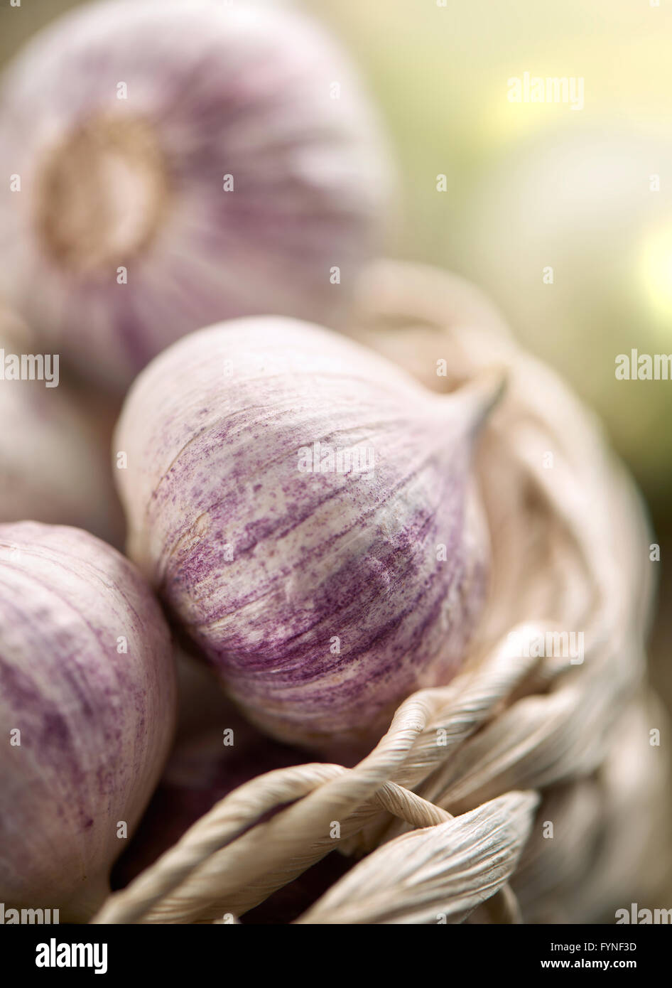 Garlics in un cestello shot in estrema closeup Foto Stock