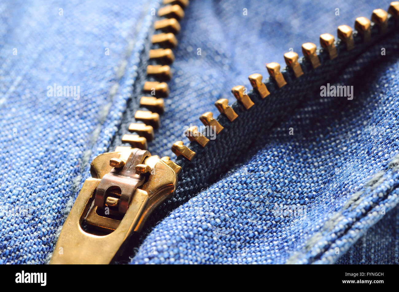 Jeans zipper closeup, shallow dof Foto Stock