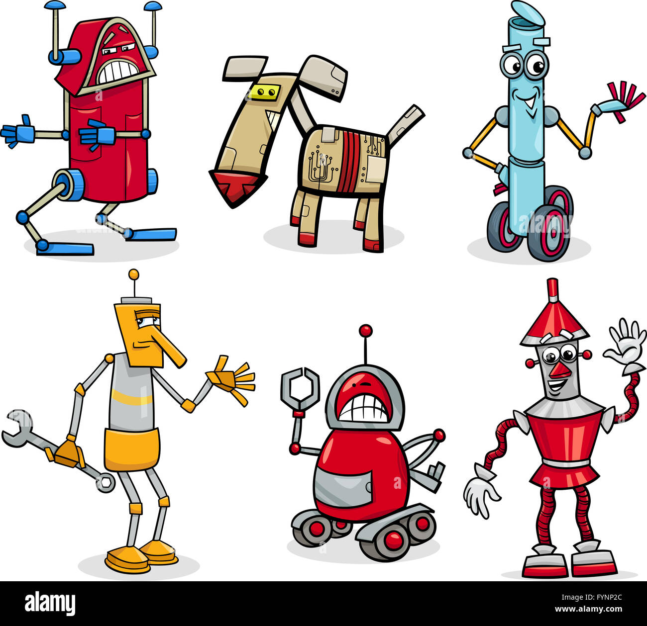 Robot cartoon illustrazione impostato Foto Stock