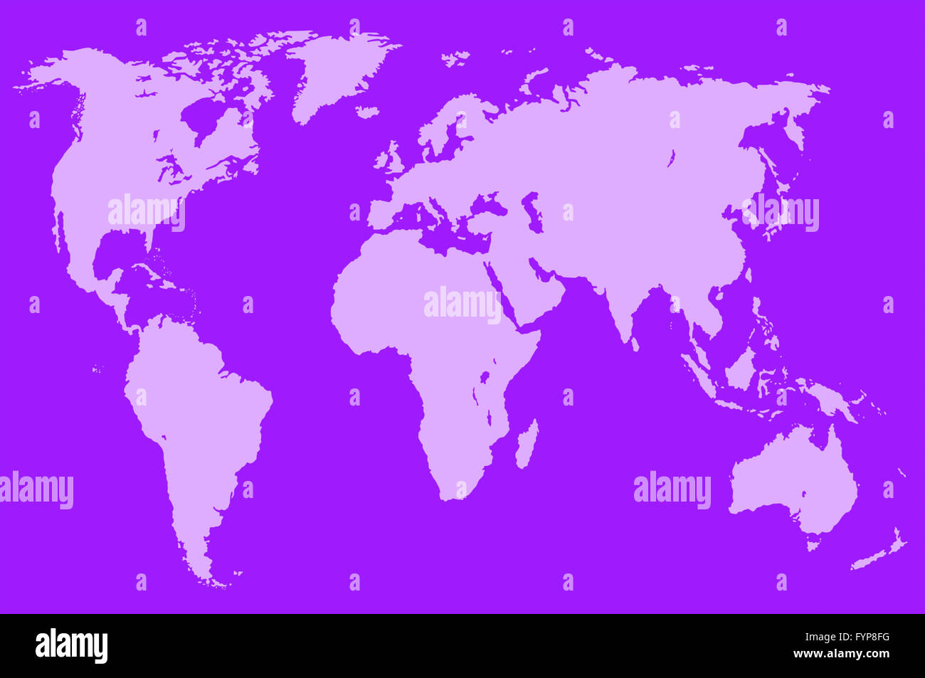 Violetta mappa del mondo, isolato Foto Stock