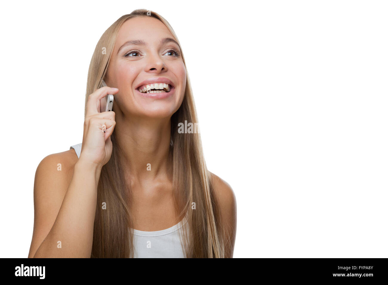 Bella Donna che parla al telefono Foto Stock