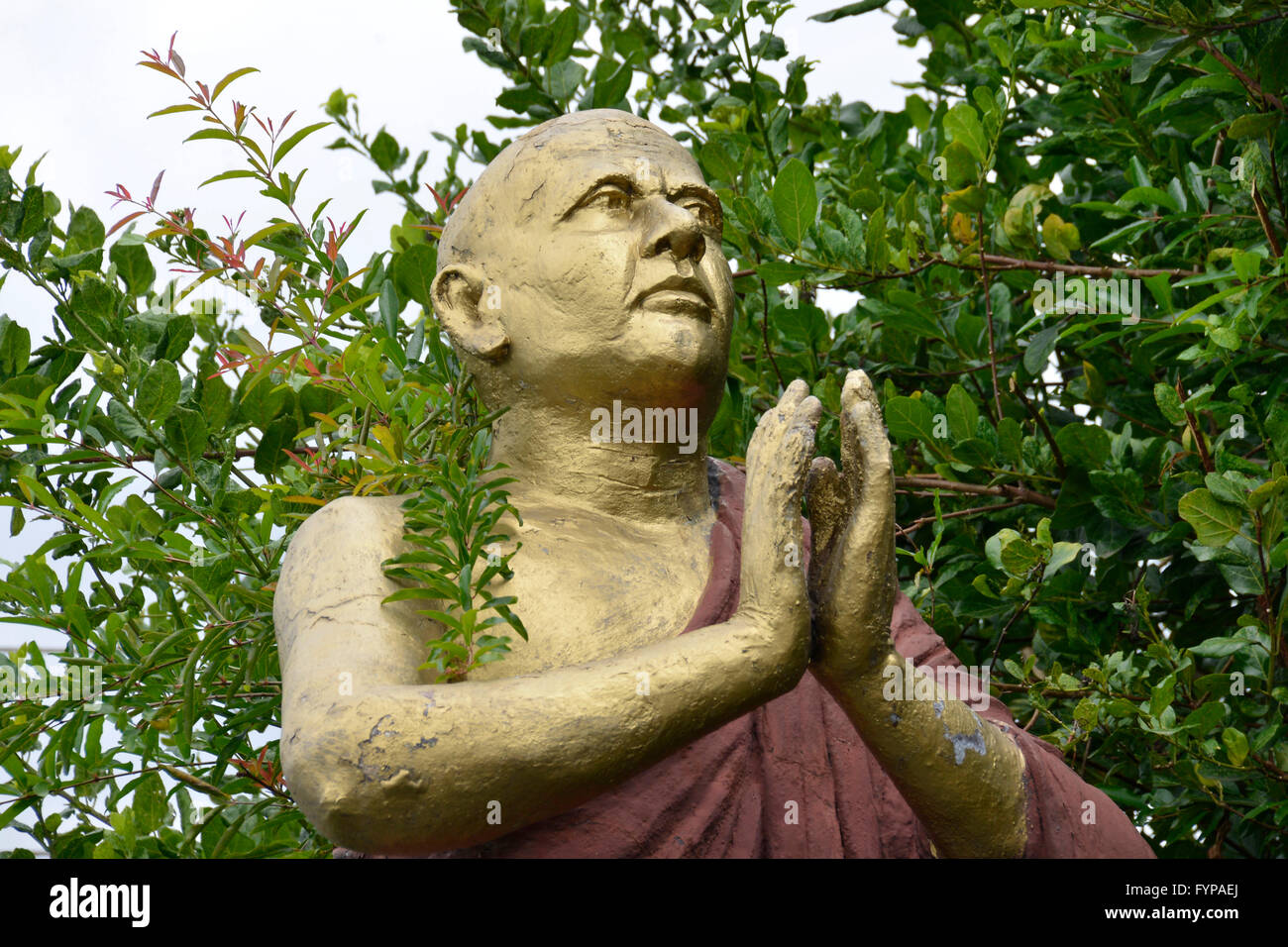 Moenchsstatue Bahiravokanda Vihara Buddha Tempel, Kandy, Sri Lanka Foto Stock