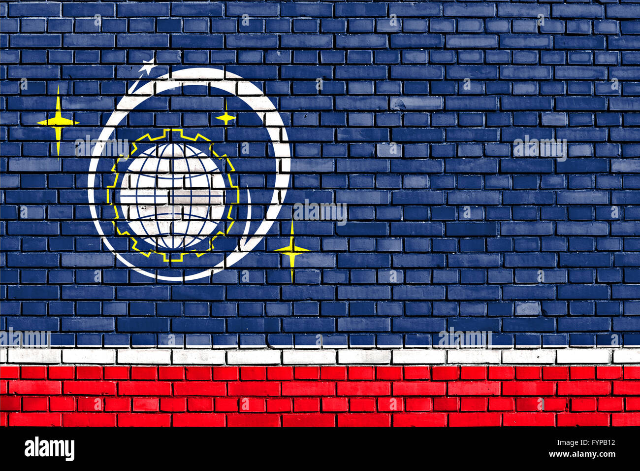 Bandiera di Korolyov dipinta su un muro di mattoni Foto Stock